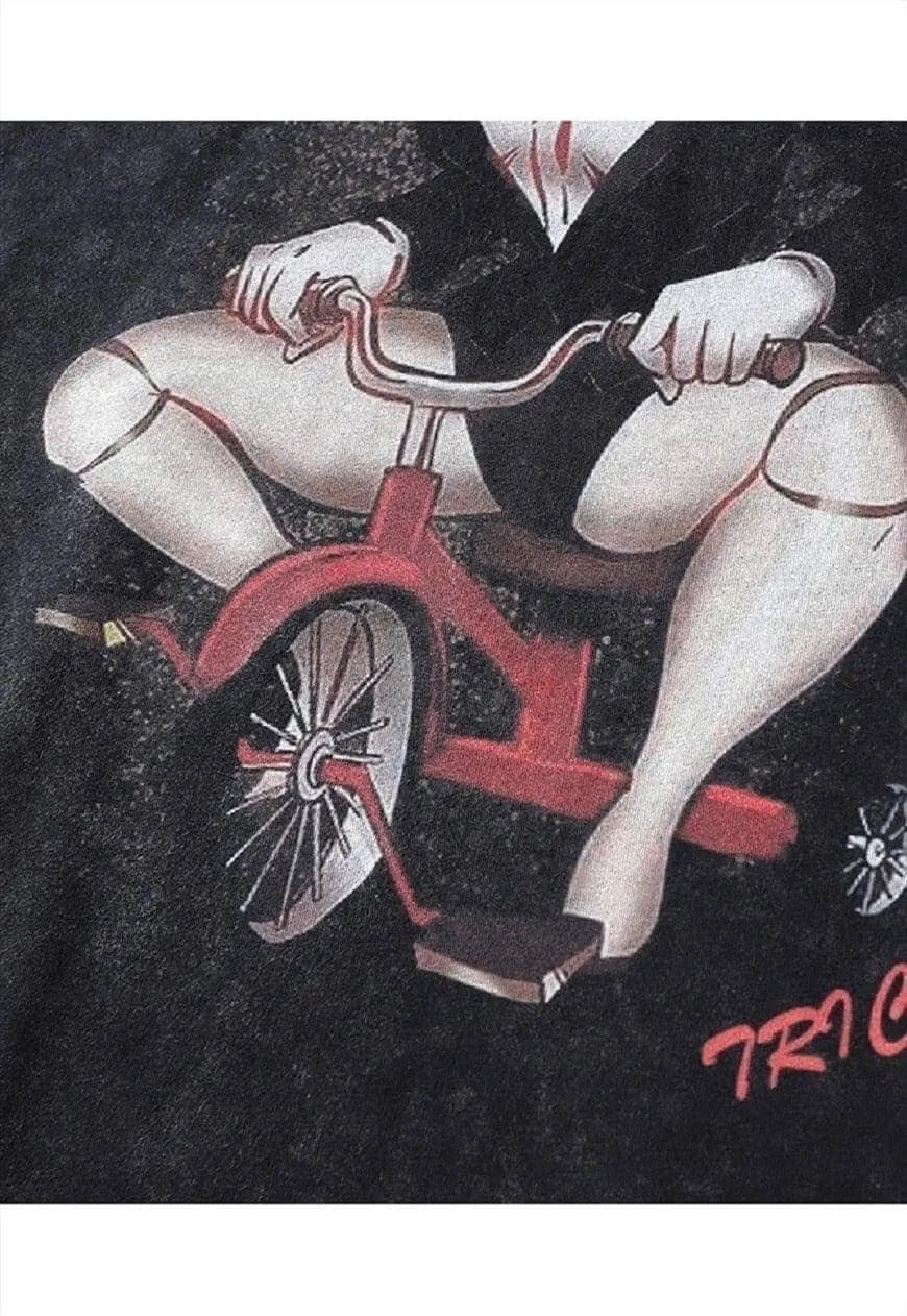 Doll print t-shirt horror movie tee creep top vintage grey