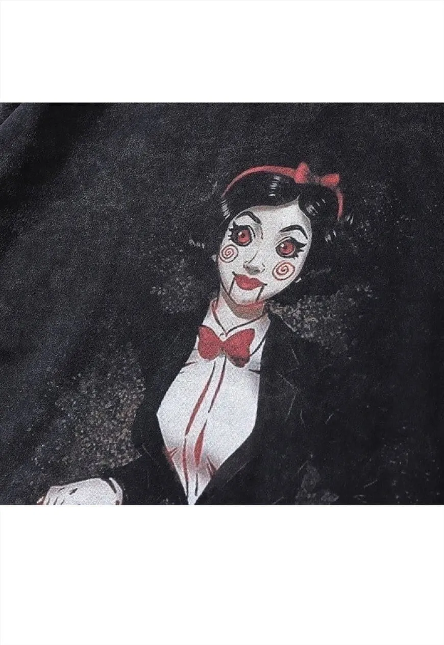 Doll print t-shirt horror movie tee creep top vintage grey