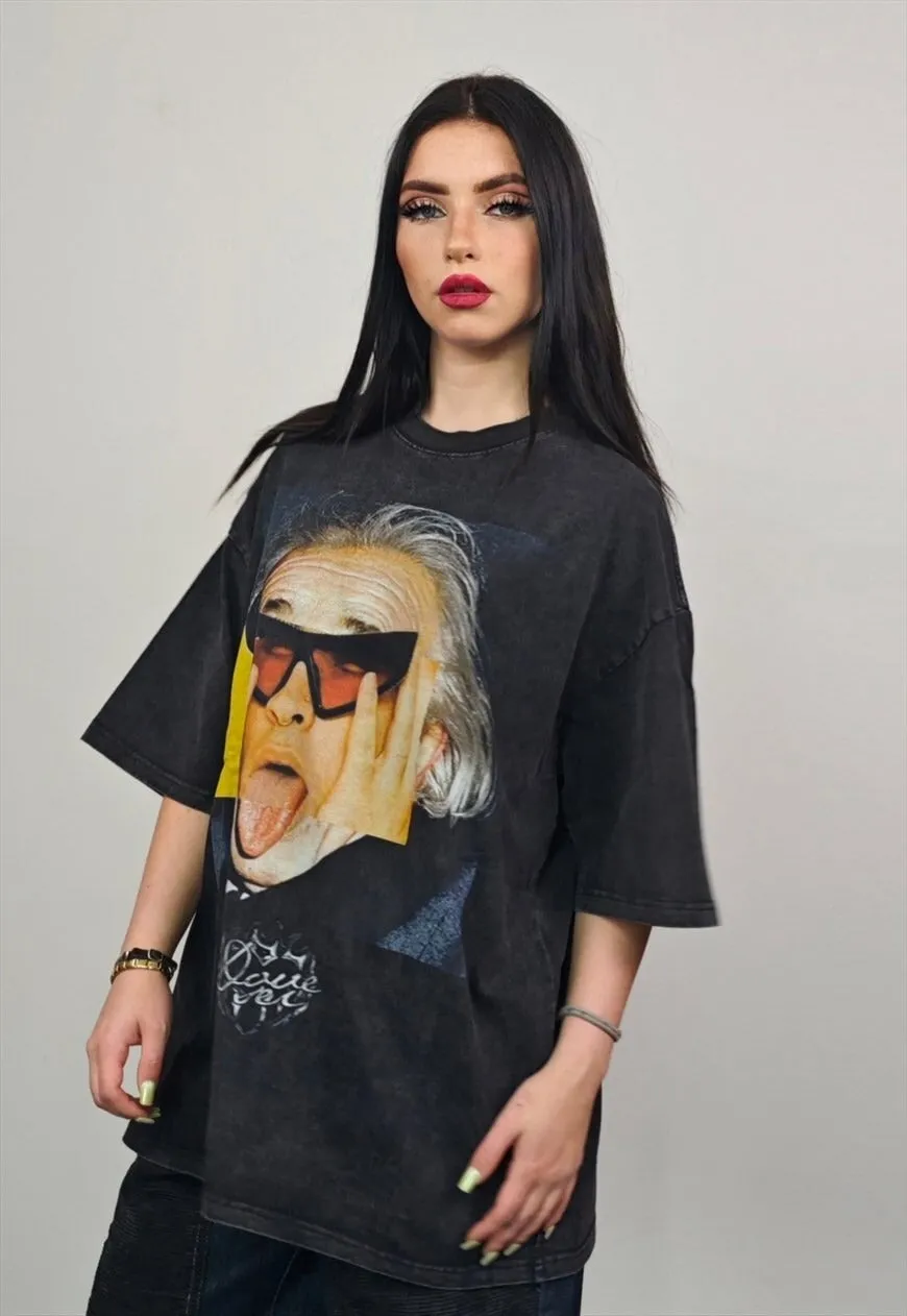 Einstein t-shirt crazy professor tee retro raver top vintage