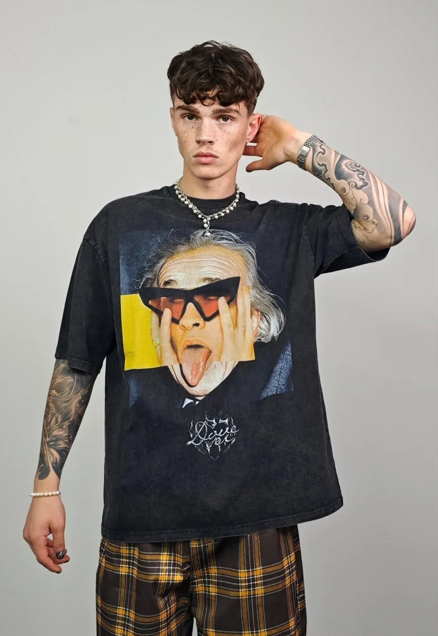 Einstein t-shirt crazy professor tee retro raver top vintage