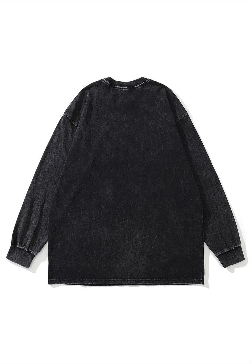 Gothic t-shirt vintage wash teddy print long tee bear top