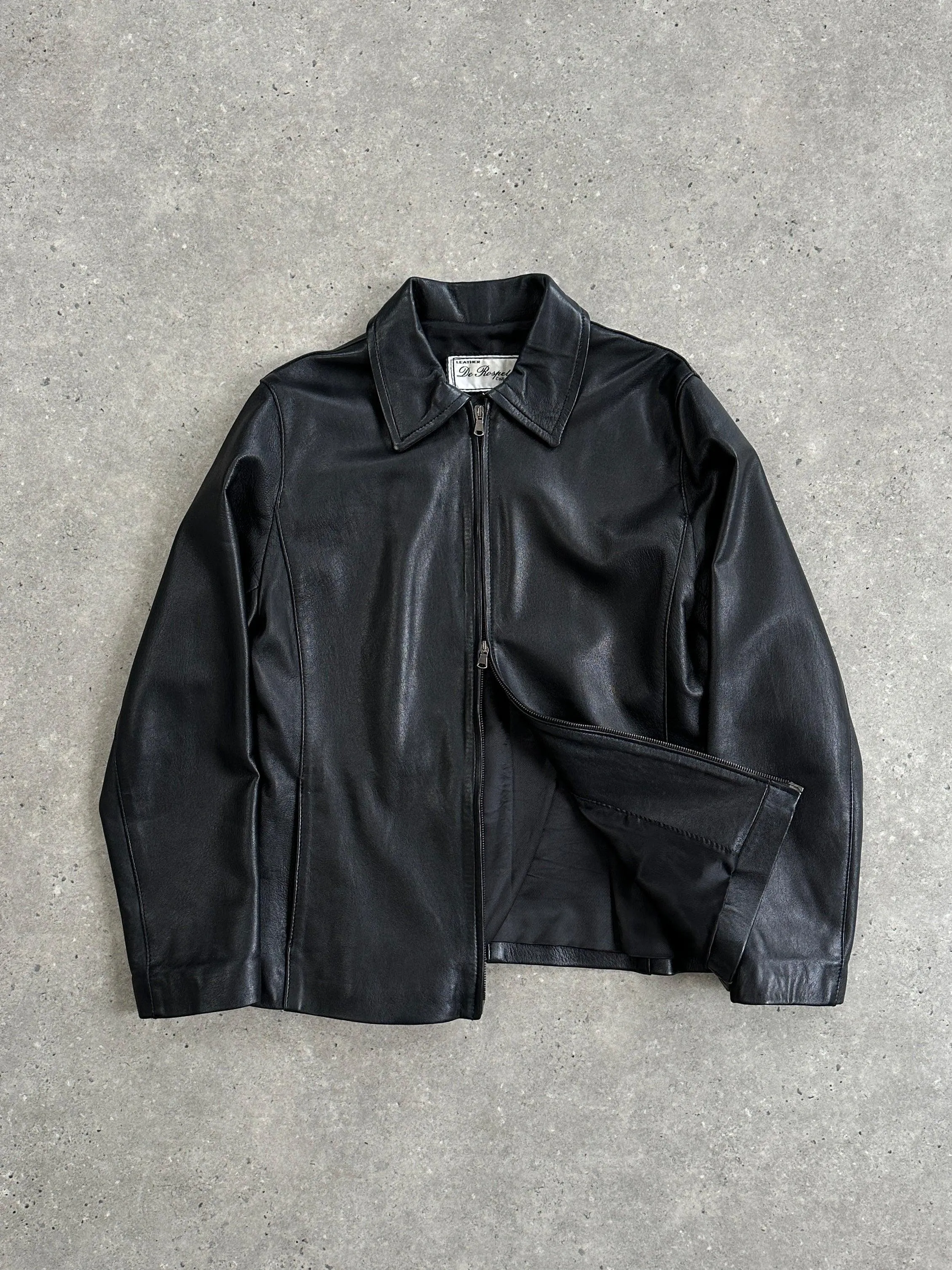 Italian Vintage Smooth Leather Double Zip Jacket - M