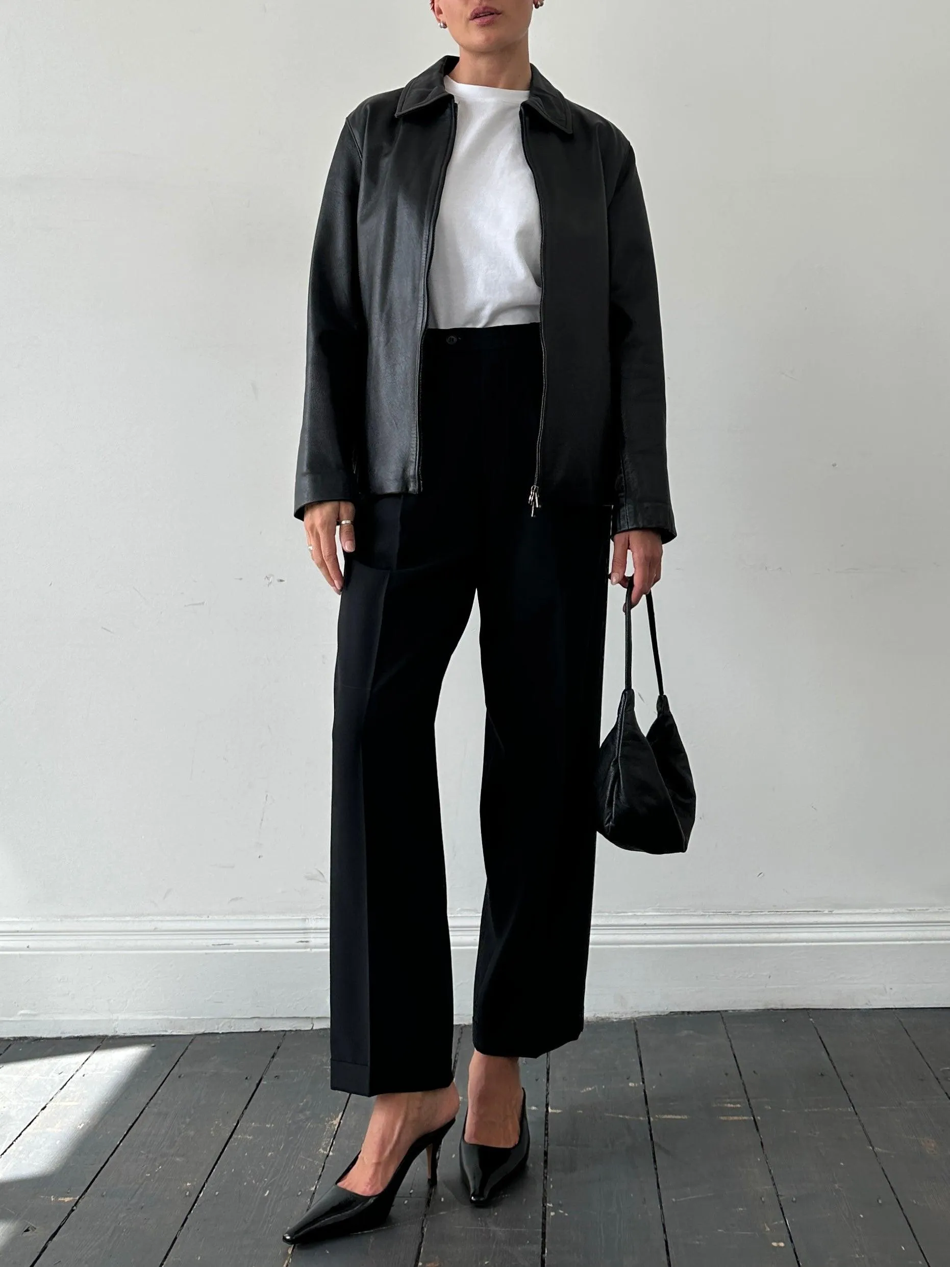 Italian Vintage Smooth Leather Double Zip Jacket - M
