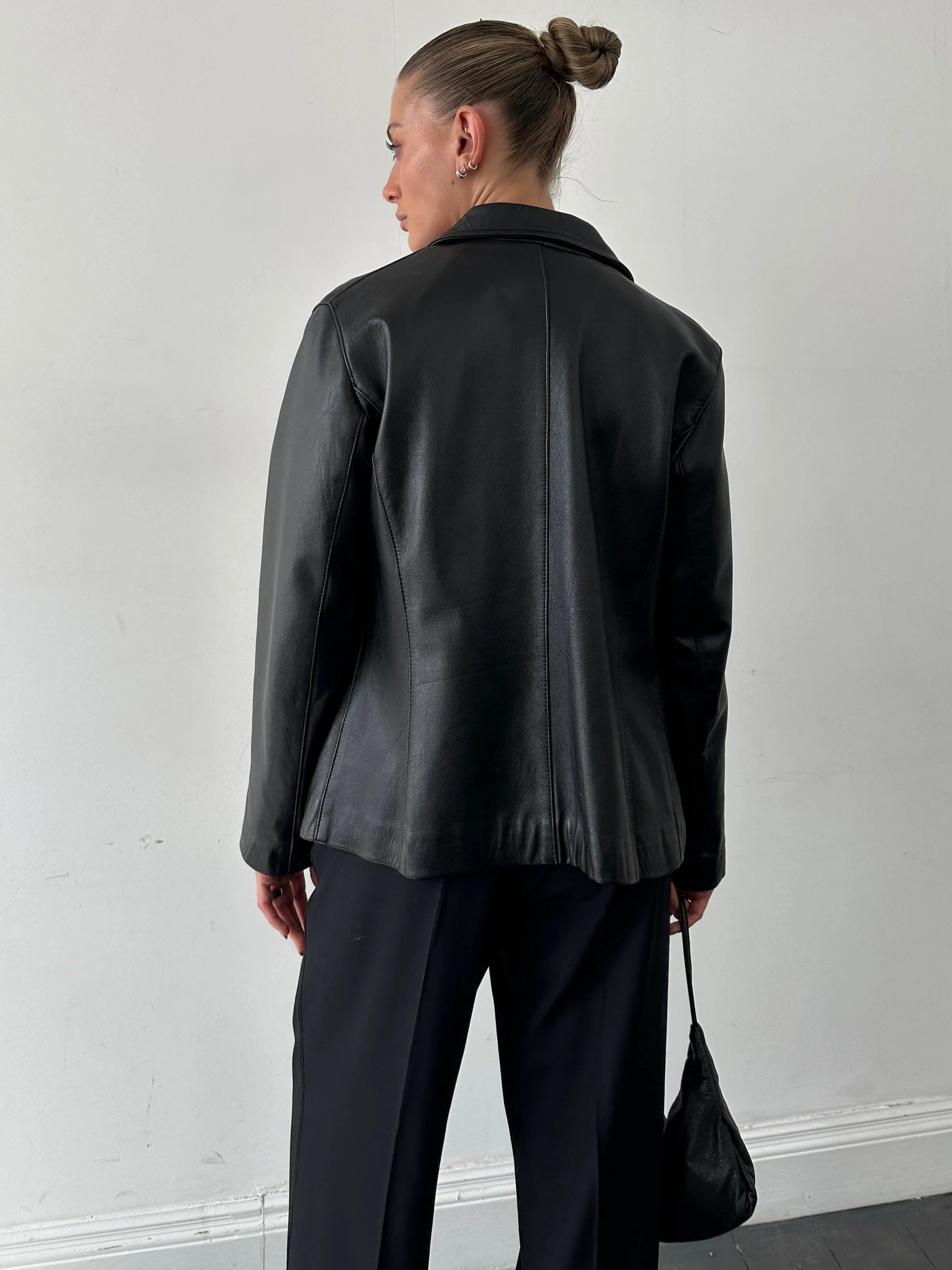 Italian Vintage Smooth Leather Double Zip Jacket - M