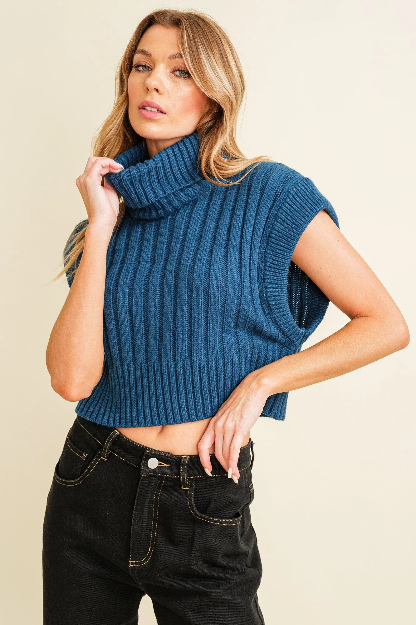 Rib Knit Turtleneck Vest