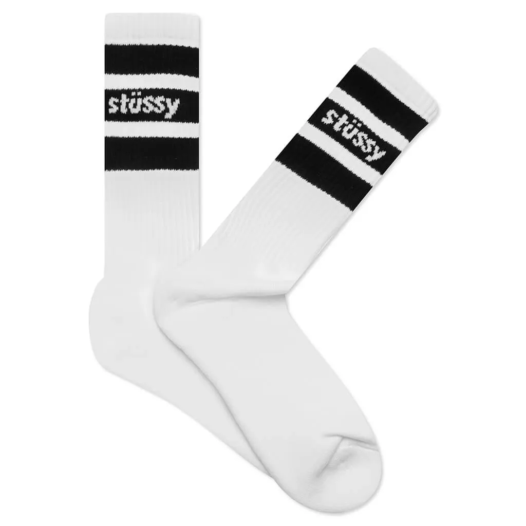 Stripe Crew Socks - White/Black