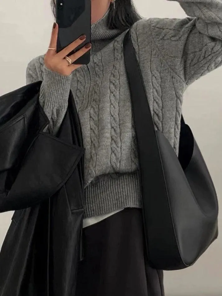 Vintage Lapel Neck Cable Knit Sweater
