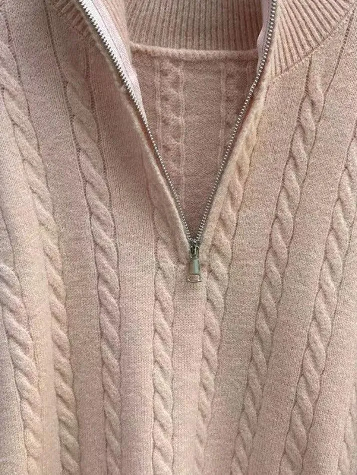 Vintage Lapel Neck Cable Knit Sweater