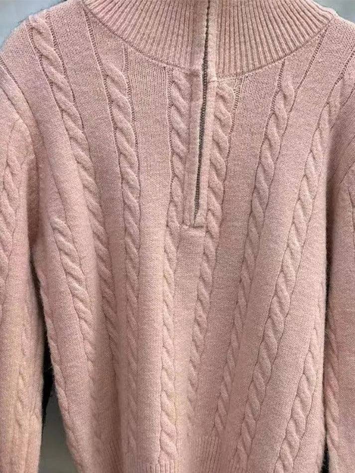 Vintage Lapel Neck Cable Knit Sweater