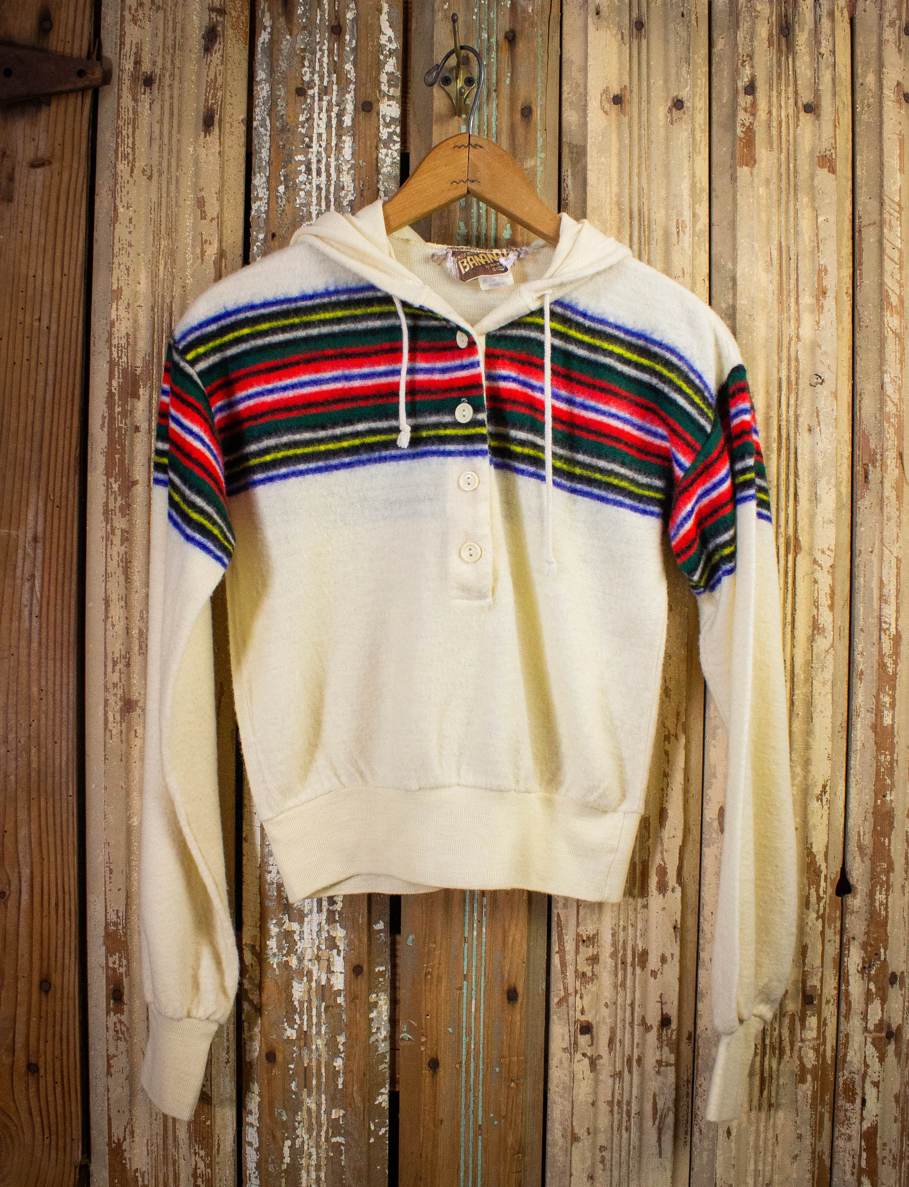 Vintage Women's Banand Striped Henley Hoodie Sweater 70s
